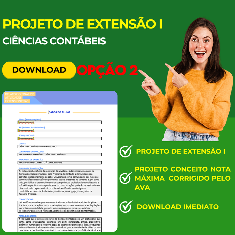 PROJETO DE EXTENSÇÃO I CIÊNCIAS CONTÁBEIS - BACHARELADO OPÇÃO 2