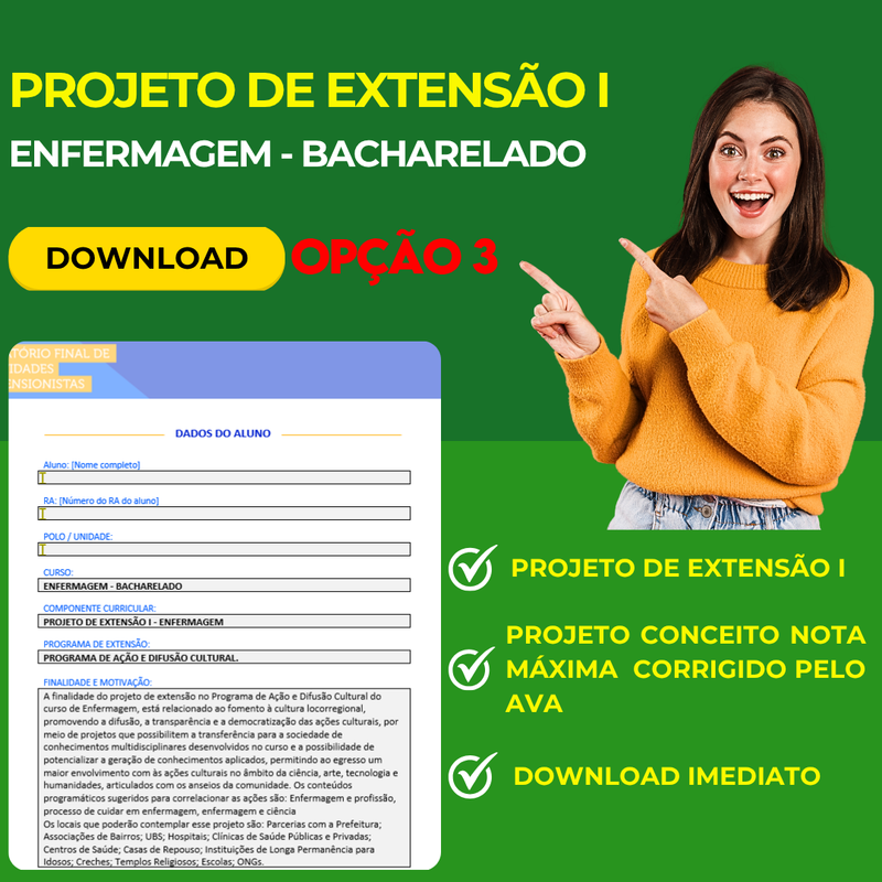 PROJETO DE EXTENSÃO I - ENFERMAGEM BACHARELADO OPÇÃO 3